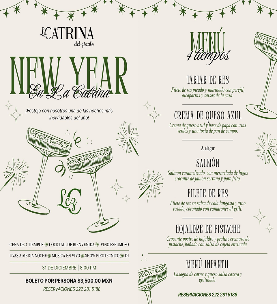 🎉 Cena de Año Nuevo - Restaurante La Catrina del Zócalo 🎉